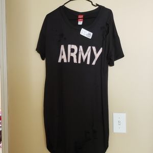 Black Distressed Army Tshirt Dress